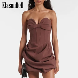 8.16 KlasonBell Women Fashion Sexy Off-Shoulder Chest Wrapping Party Evening Dress Fishbone Collect Waist Ruched Short Dress