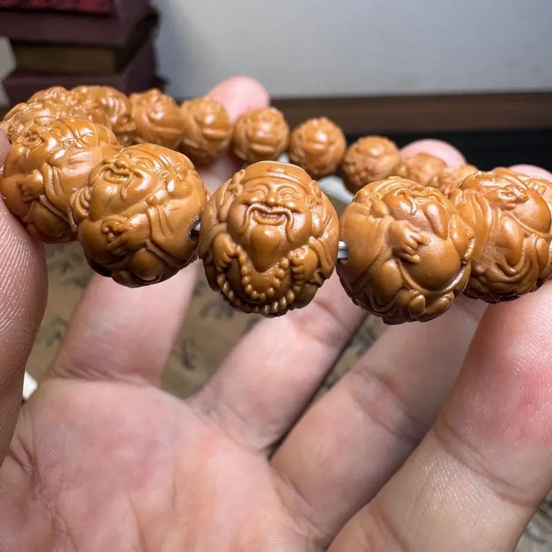 Hand-carved Monkey Head Walnut Beads, Nine Dragons and God of Wealth Bracelet, Fine Craftsmanship, High-Quality, Unisex