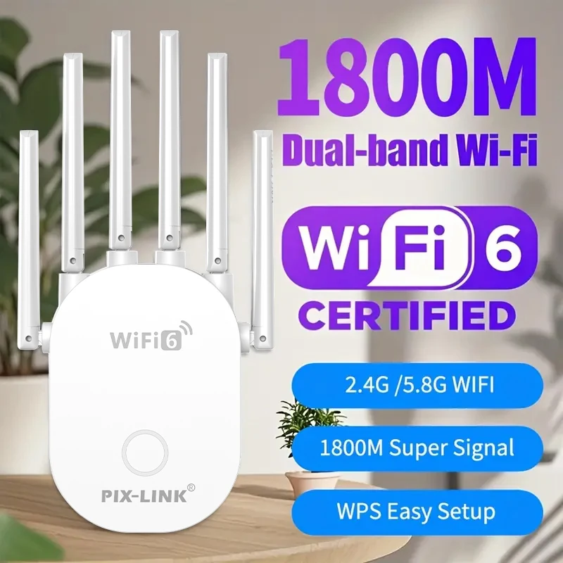 

PIXLINK AX1800 Dual-Band WiFi 6 Router 2.4G/5G Gigabit Wireless Internet Router for Home Gaming Streaming, Easy Setup