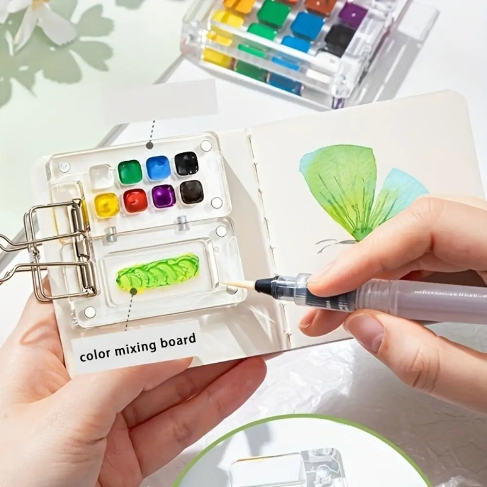 Acrylic Watercolor Paint Palette Magnetic Quicksand Travel Painting Tray Mini with Clip Paint Pigment Box Travel