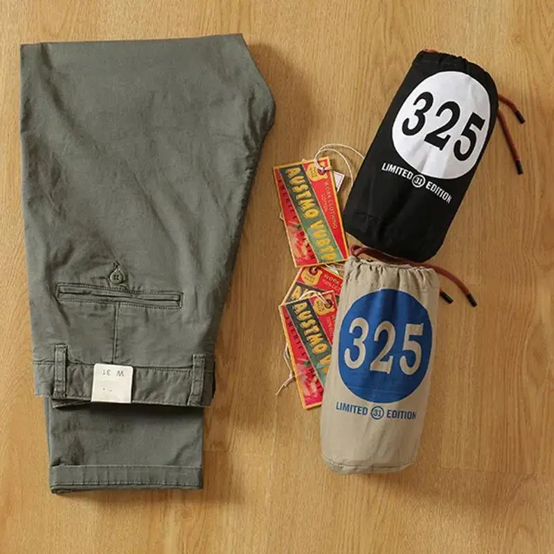 

Men's Casual Cotton Straight Leg Pants Elastic Waist Color Retro Workwear Trousers Faionable American Sle Spring Su...