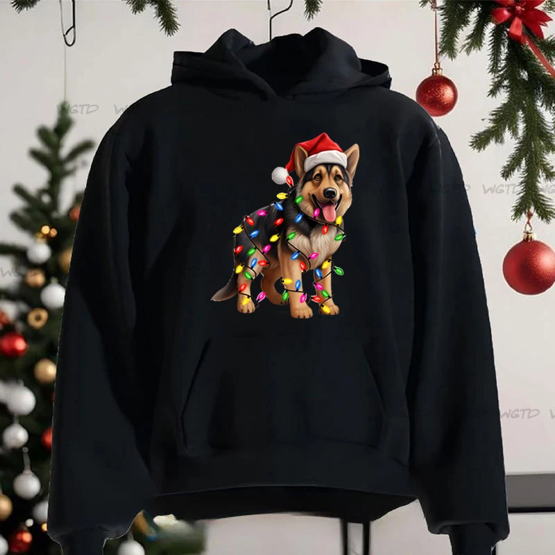 Christmas German Shepherd Hoodie Women Fashion Creative Animal Dog Lover Hooded Classic Long Sleeve Merry Christmas Sweatshirt