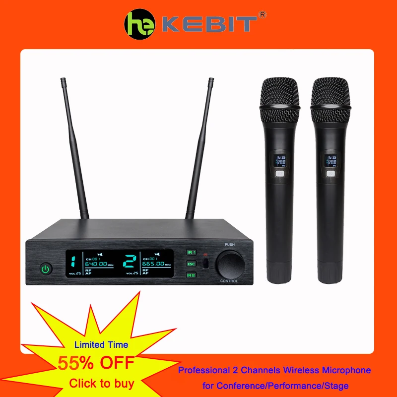 KEBIT KU-1012UHF Handheld Dual Wireless Microphone for Karaoke Singing