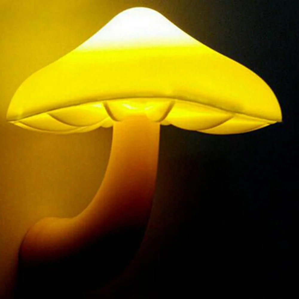 Cute EU LED Mushroom Plug Night Light Wall Socket Sensor Lamp Indoor Living Room Baby Kids Bedroom Bedside Decoration Corridor