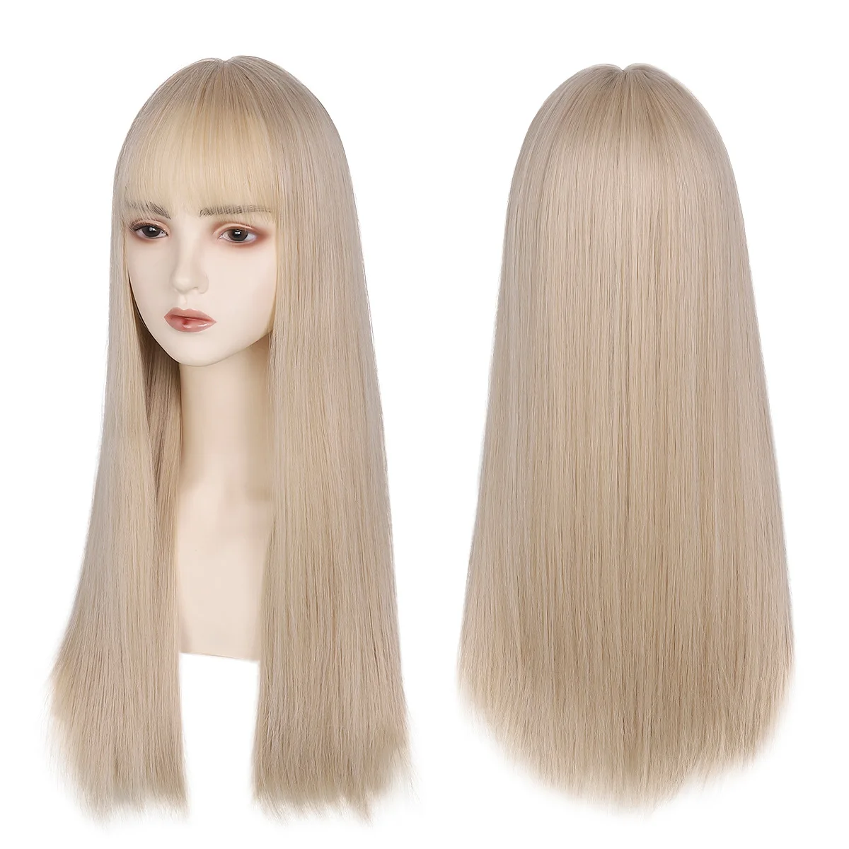 

Long Natural Wavy Platinum Blonde Wigs With Bangs Cosplay Party Lolita Synthetic Wigs for Women Heat Resistant Fiber