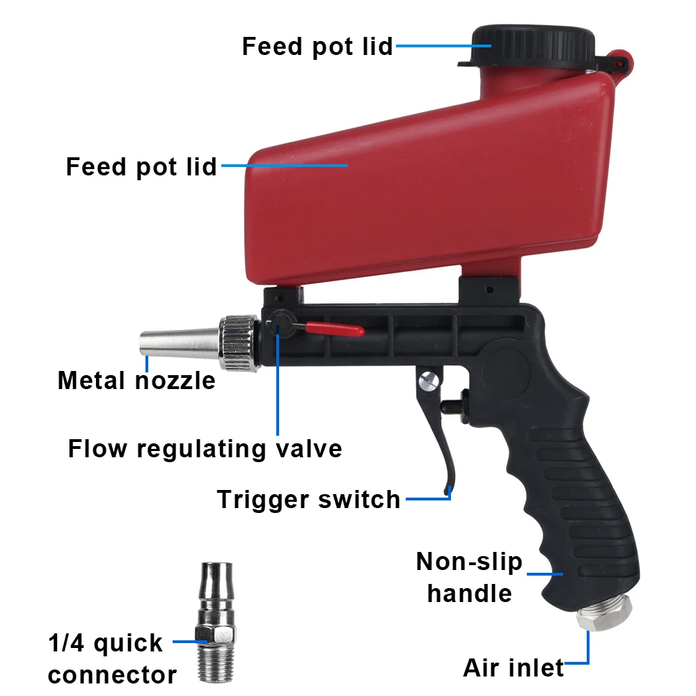 Sandblasting Gun Adjustable Portable Gravity Sand Blaster 90psi Small Sand Blasting Machine Handheld Pneumatic Blasting Gun Set