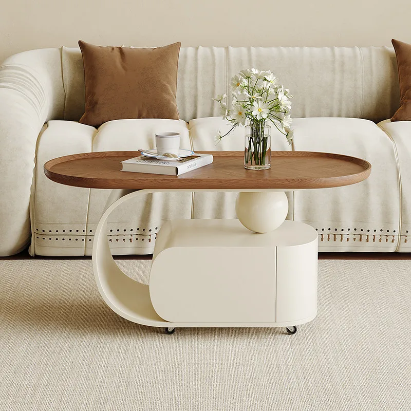 Modern Minimalist Small Living Room Home Decor Trendy Cream-colored New Walnut Wood Solid Wood Coffee Table