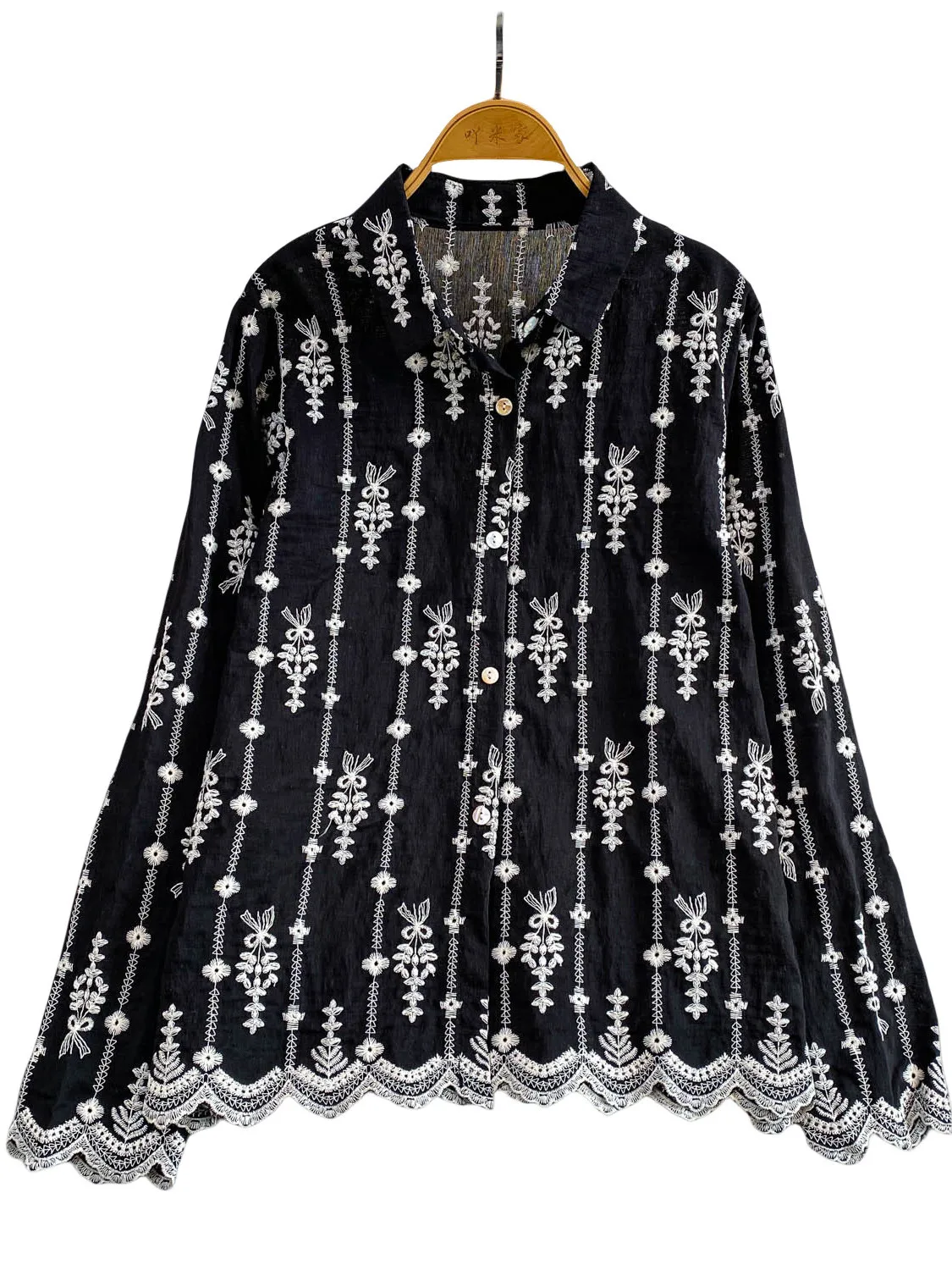 Zwaar borduurwerk uitgehold lange Sve irt dames casual losse afslankende bovenkleding lente herfst Faion Ele