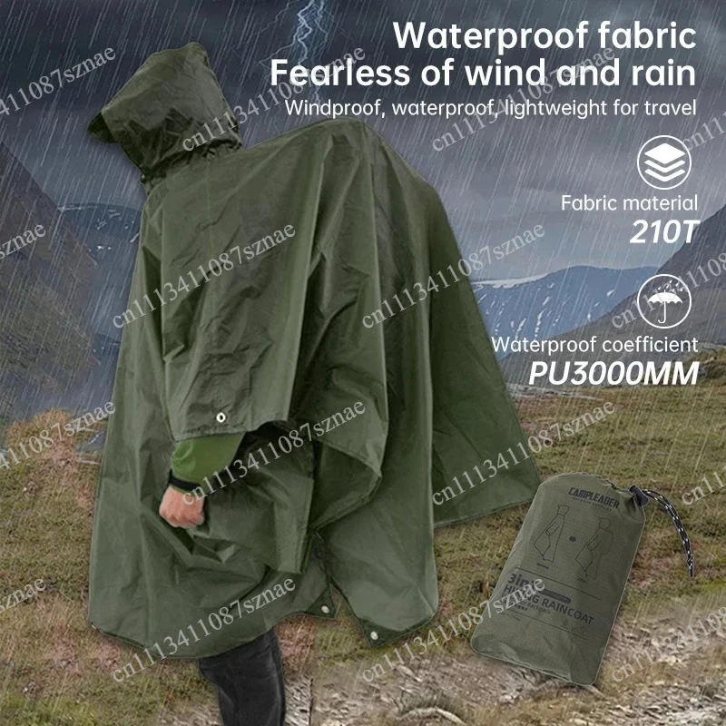 3 In 1 Waterproof Raincoat Lightweight Outdoor Hiking Rain Poncho Rain Jacket Cover Sun Shelter Camping Hiking Cycling Climbing