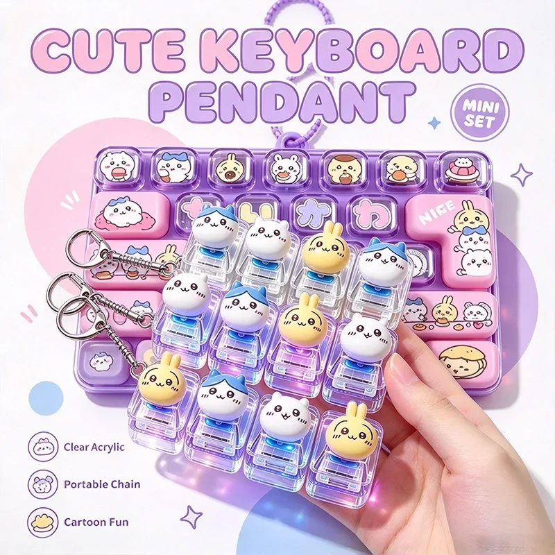 큐트 키 Chiikawa 26-Key Fidget Keychain Caps Clicker 4 Keys Light Up Pendant Cute Hachiware Usagi Stress Relief Toy Bag Charm Gift