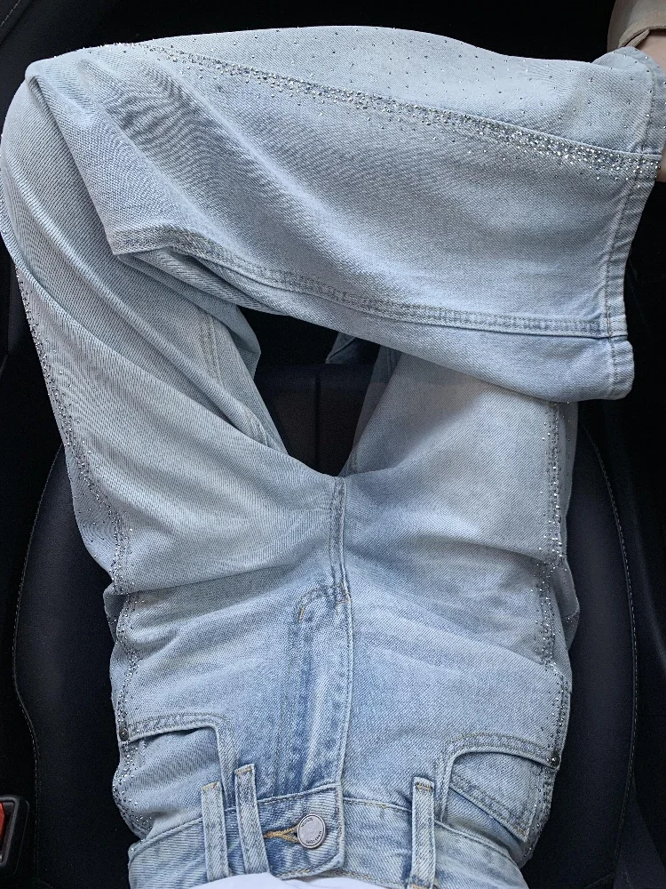 النمط الأمريكي لامعة الصناعة الثقيلة الحفر الساخن الجينز النساء 2025 تصميم جديد الصيف تحسس Scimitar واسعة الساق wutong السراويل #4