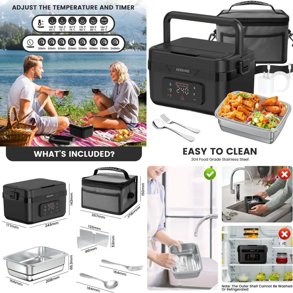 

Portable 75W Electric Lunch Warmer, 1.5L Stainless Steel Container, Ideal for Office, Outdoors, and Travel (Black)