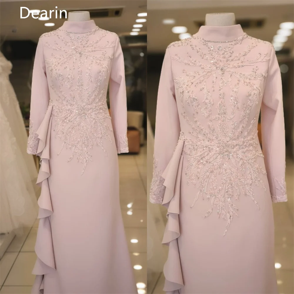 

Evening Gown Prom Saudi Arabia Dearin Jewel Column Floor Length Sequin Skirts Vertically Applique Embroidery Bespoke Occasion Dr