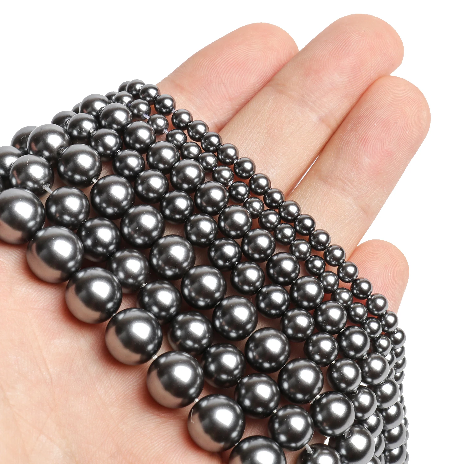 4/6/8/10mm Black Shell Pearls Natural Beads Smooth Round Loose Spacer Beads for Jewelry Making Supplies DIY Bracelet Accessories