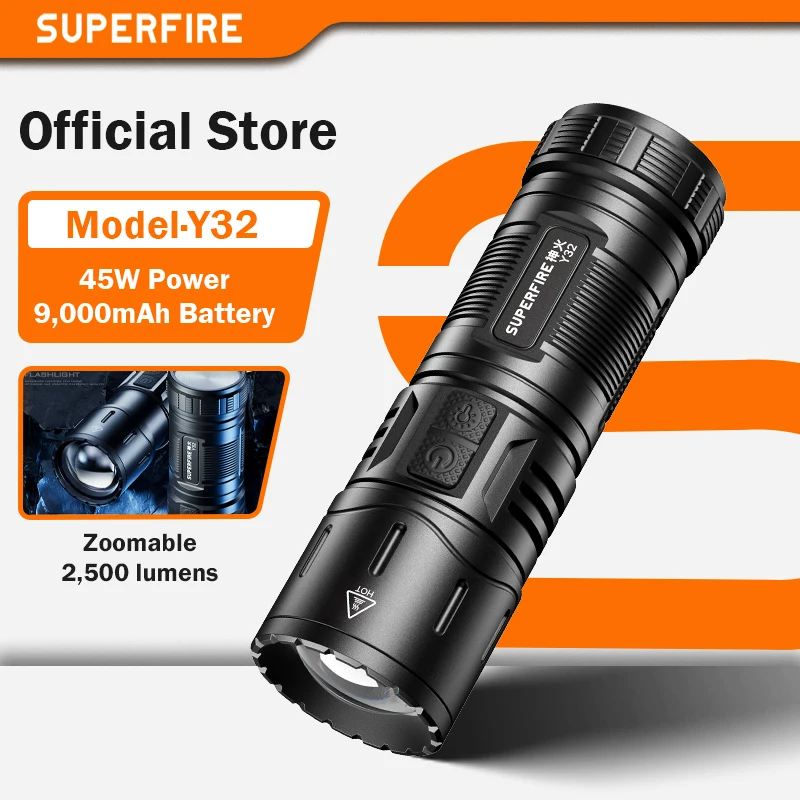 superfire-y32-18650-flashlight-for-type-c-45w-powerful-torch-2500-lm-work-light-rechargeable-led-camping-flashlights