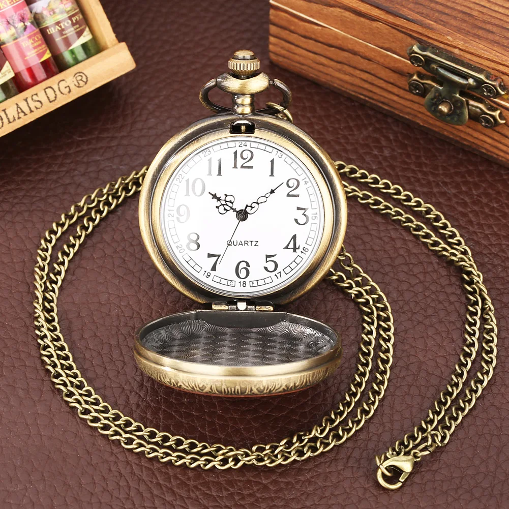 Retro Dragon and Phoenix Chengxiang Bronze Plated Coin Zodiac Animal Coins Metal Badge Quartz Pocket Watch Necklace Chain Clock