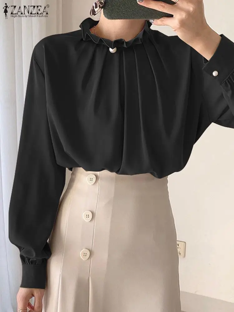 ZANZEA-بلوزة بأكمام طويلة للنساء ، ملابس علوية متينة أنيقة ، قميص عمل OL غير رسمي ، قميص للحفلات ، عطلة ، حجم كبير ، موضة #4