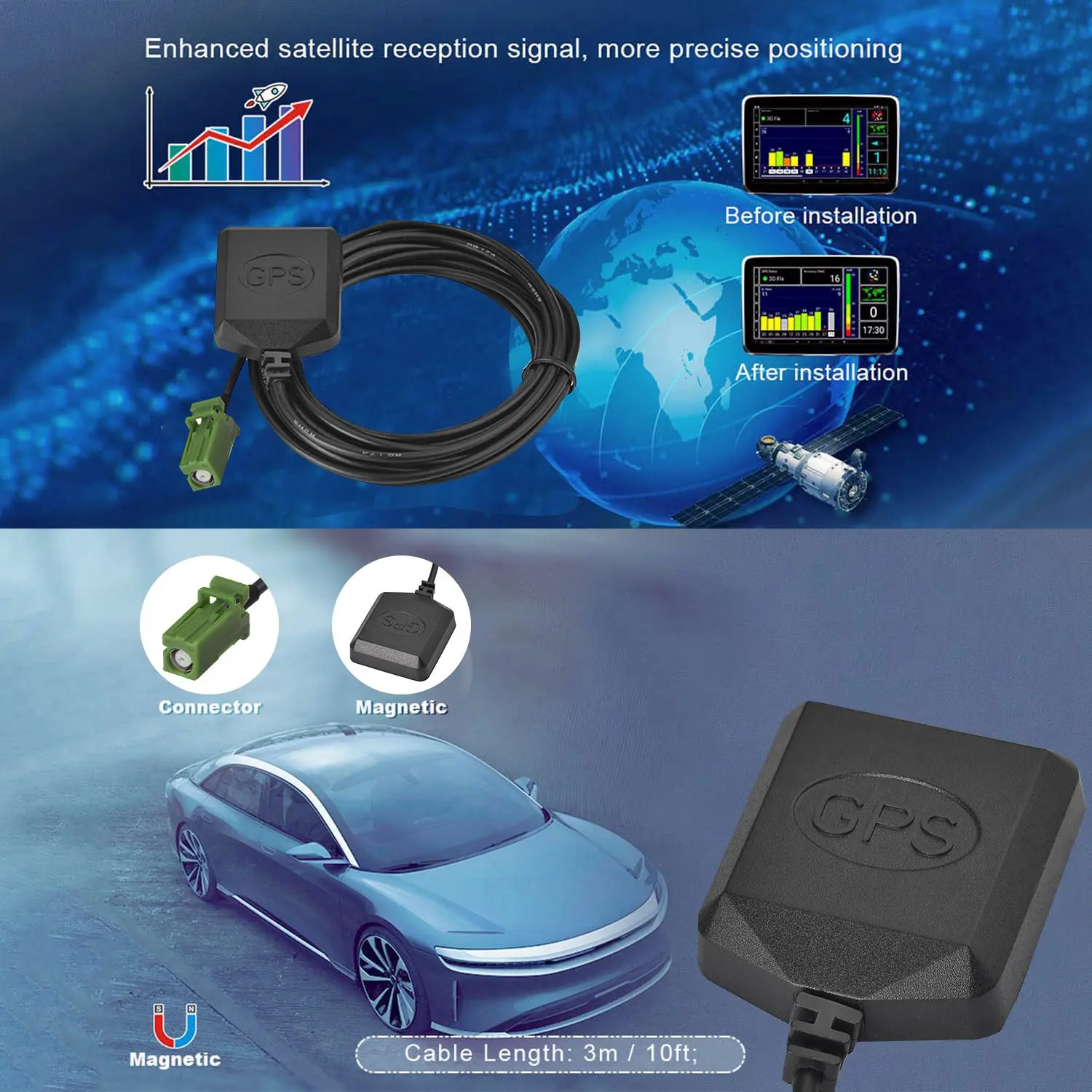 Active GPS Navigation Antenna AVIC Connector for Pioneer AVIC 5100 5200 5201 7200 W4400 W4500 W6400 W8400 W8500 W8600NEX