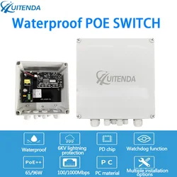 Huitenda POE Switch กันน้ํากลางแจ้ง 4/8 พอร์ต 10/100/1000Mbps POE Unmanaged Network Switch 65 W/96 W สําหรับกล้อง IP/Wireless AP