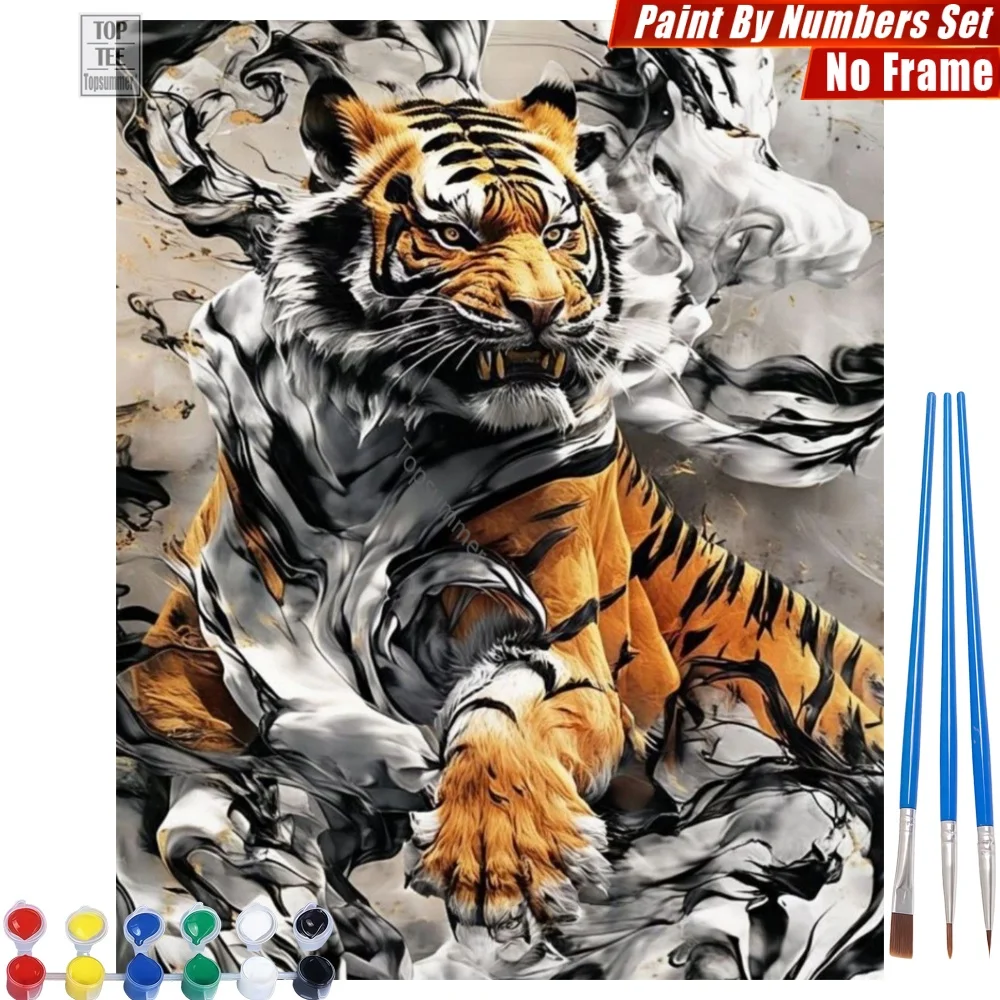 

Набор для рисования маслом DIY «Массивный дымчатый тигр» - Абстрактная картина с открытым ртом животного для декора дома и спальни, подарок на День Благодарения для мужчины
