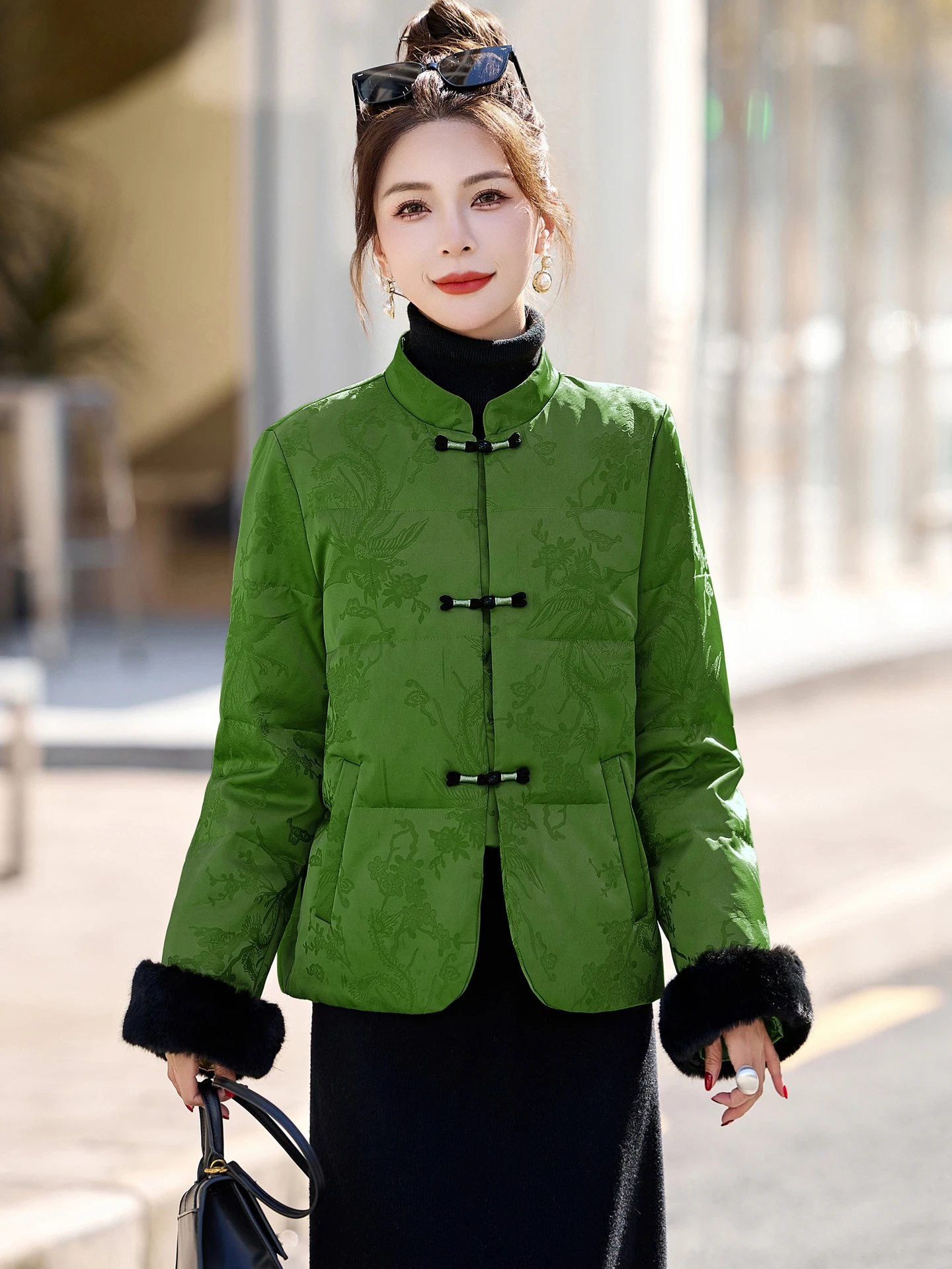 Novo Sle Chinês Tamanho Pequeno para baixo Jaet Or Feminino Inverno High End Personali National Sle Gola Botão Branco D...