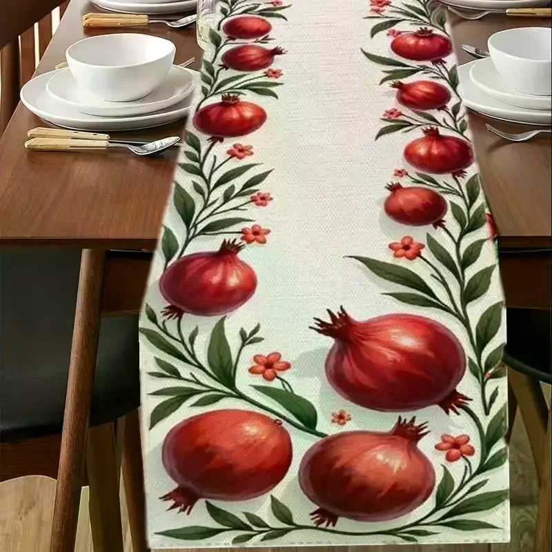 Happy Rosh Hashanah Pomegranate: Line Table Runner Jewish Holiday Reusable Kitchen Dining Shana Tova
