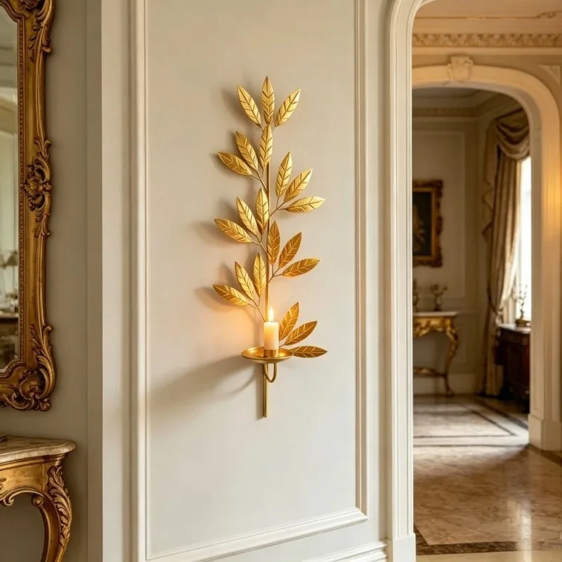 Iron Texture Candle Holders Luxury Candlestick Leaf Branch Shape Rack Indoor Wall-mounted Living Room Vintage Ornament Holder