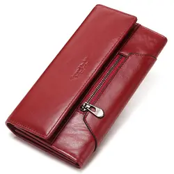 Fashion Women Genuine Leather Wallet RFID Blocking Tri-fold Credit Card Holder Luxury Long Female Phone Clutches purse for women