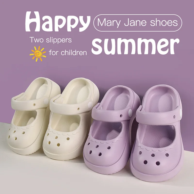 Summer Solid Girls Slippers EVA Soft Anti Slip Platform Kids Clogs Shoes Waterproof Hollow Out Garden Beach Children Slippers