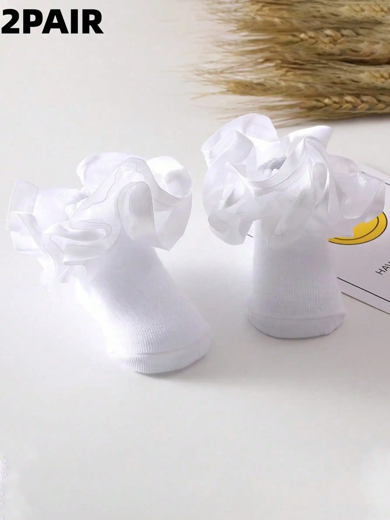 2 pairs of 3D floral ruffled princess style baby girl socks
