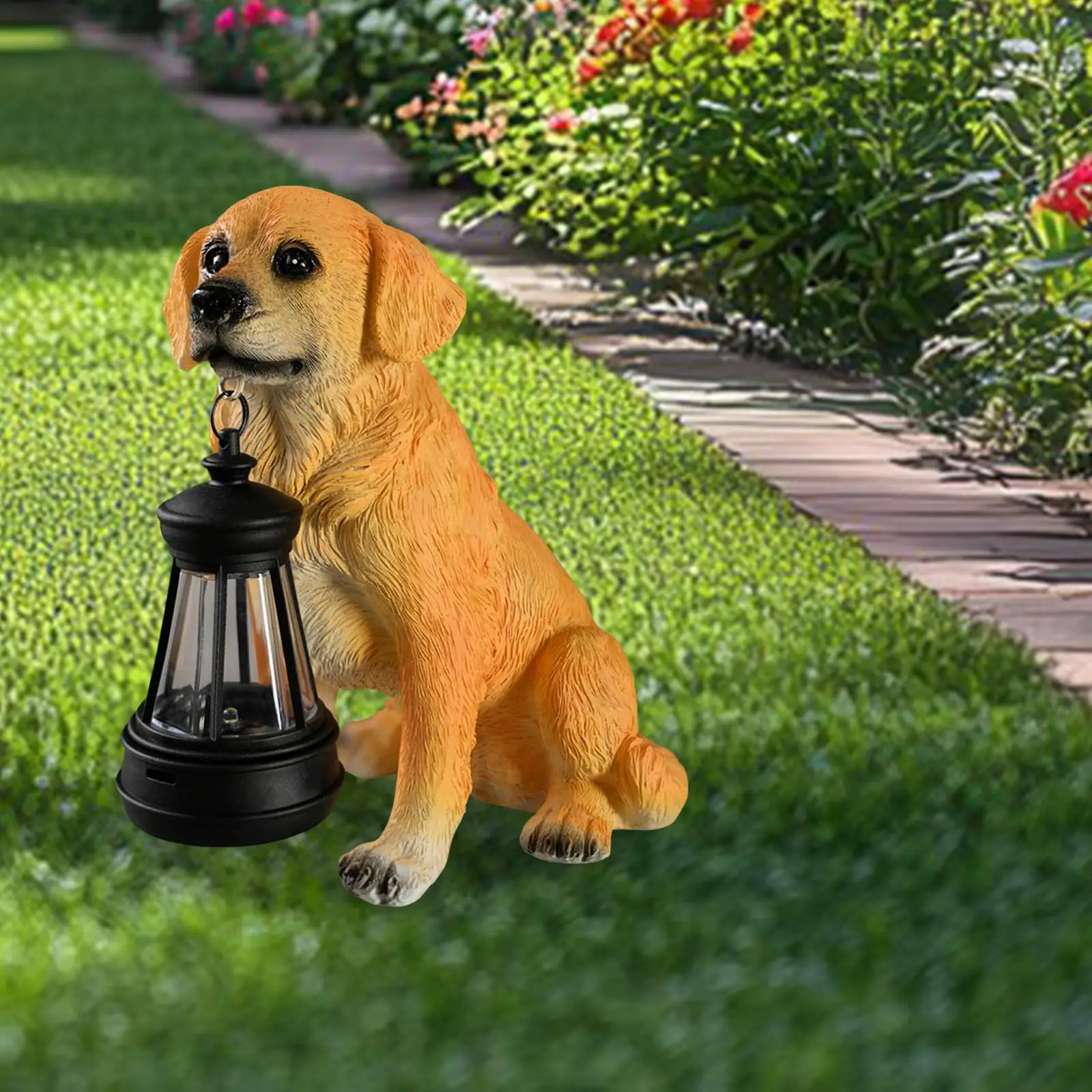 

Resin Dog Garden Statue with Solar Light Multipurpose Waterproof Golden Retriever Sculpture Lovely for Flower Bed Lightweight