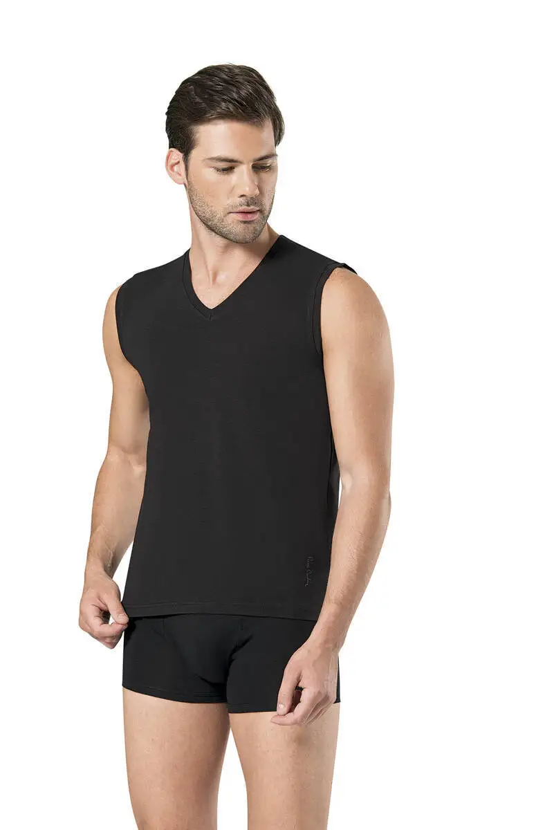 Pierre Cardin Male Sleeveless V-Neck Black Undershirt 3 Pcs