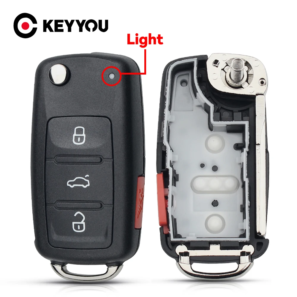 KEYYOU Für VW Caddy Eos Golf Jetta Beetle Polo Up Tiguan Touran 5K0837202AD Passend für 4-Tasten Fernbedienungsgehäuse Klappschlüssel HU66 Klinge