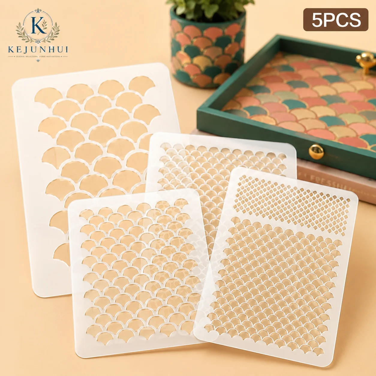 5Pcs 5.8x7.7in Fish Scale Stencils Reusable PET Stencils for Painting Mermaid Pattern Craft Templates Wall Wood Fabric Decor