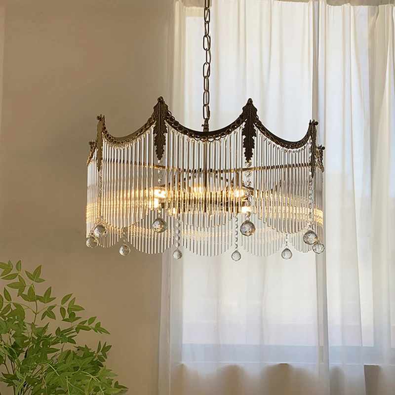 French Retro Round Led Crystal Glass Ceiling Light Living Room Chandelier Dining Room Bedroom Study Crown Light Light Fixture