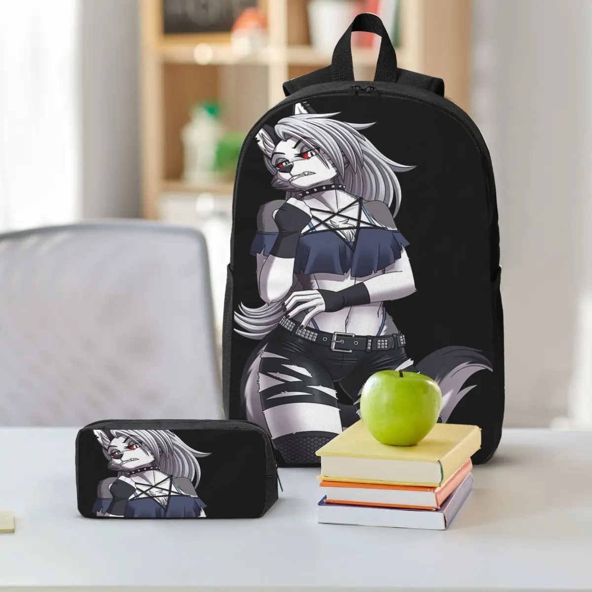 Helluva Boss Loona Backpack Student Boys Girls BookBag School Bag Computer Shoulder Bags 3ps Insulated Lunch Bag Pencil Case