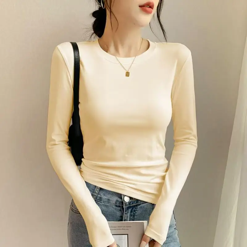 

Cotton Autumn Sexy 2025 Women's T Shirt O Crew Neck Skinny Slim Basic Solid Long Sleeve Polo TShirt Casual Top Tee for Women
