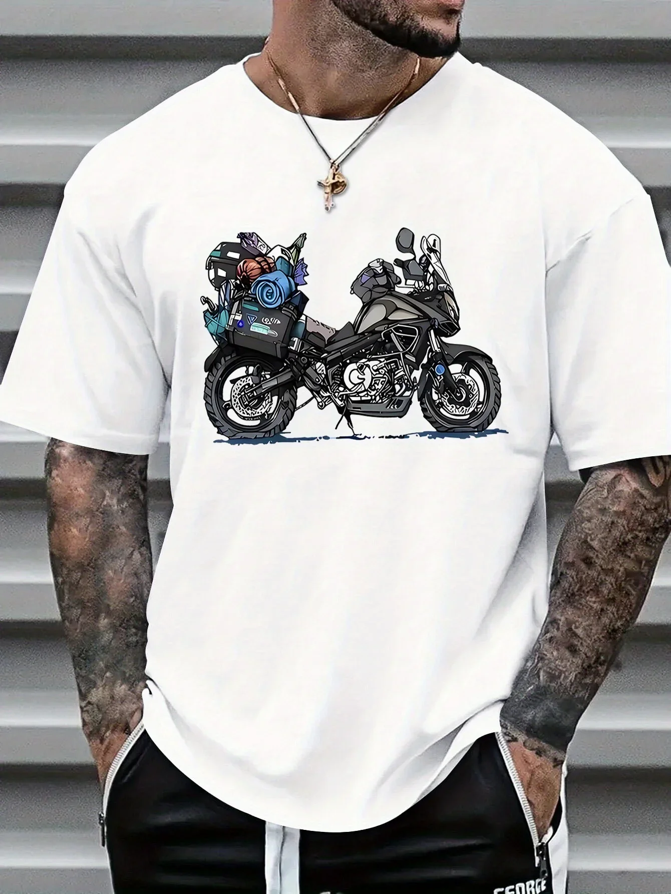 Men's Adventure Motorcycle Graphic T-Shirt 100% Cotton Hot Sale Casual Tee Breathable Biker Print Tops