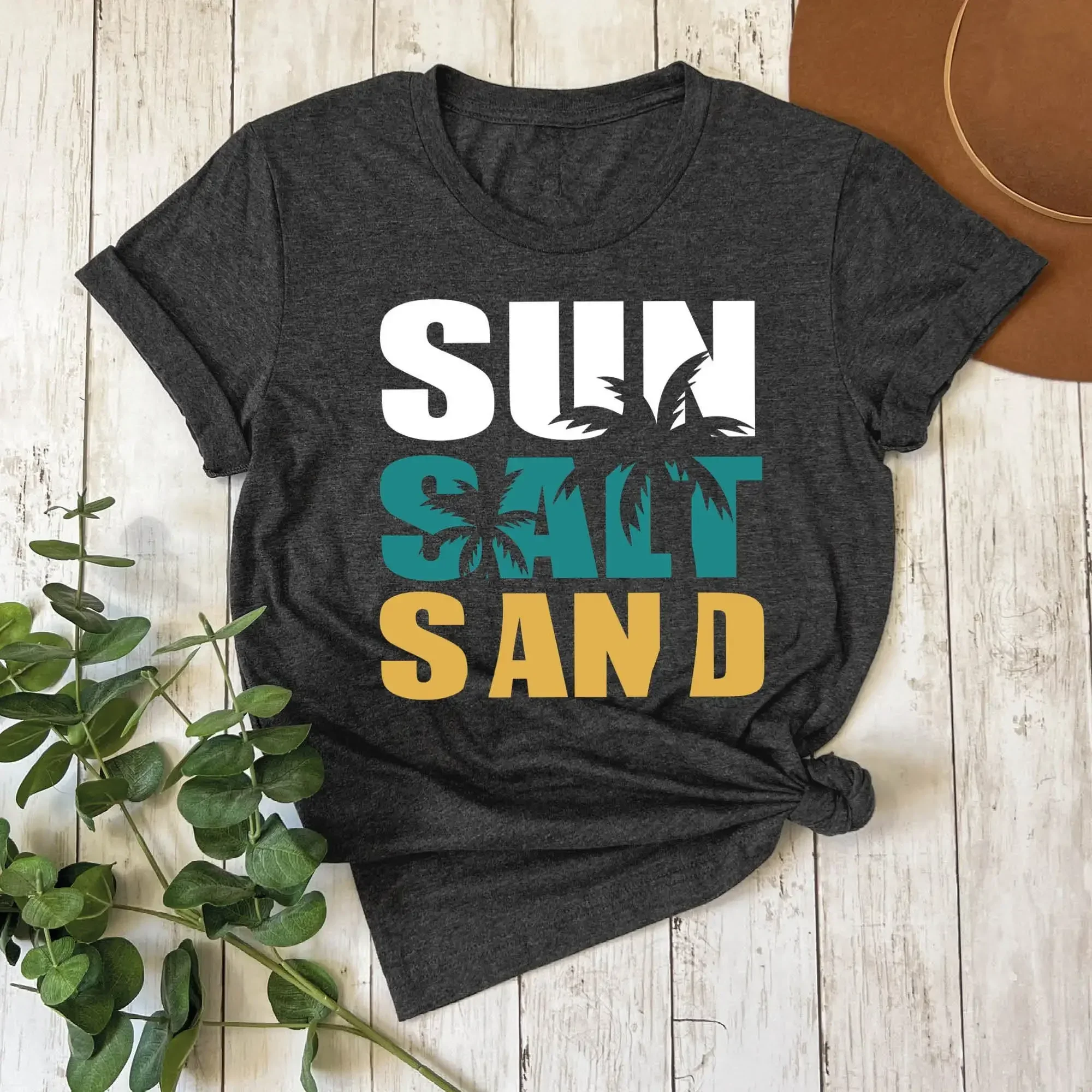 Sun Sand Salt Beach T Shirt Vacation Retro Summer Trendy Womens Travel