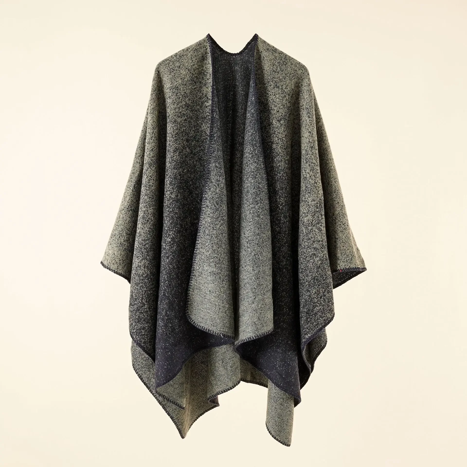 2026 Autumn Winter New Street Solid Color Gradient Herringbone Imitation Cashmere Warm Shawl Cloak Poncho Capes N2