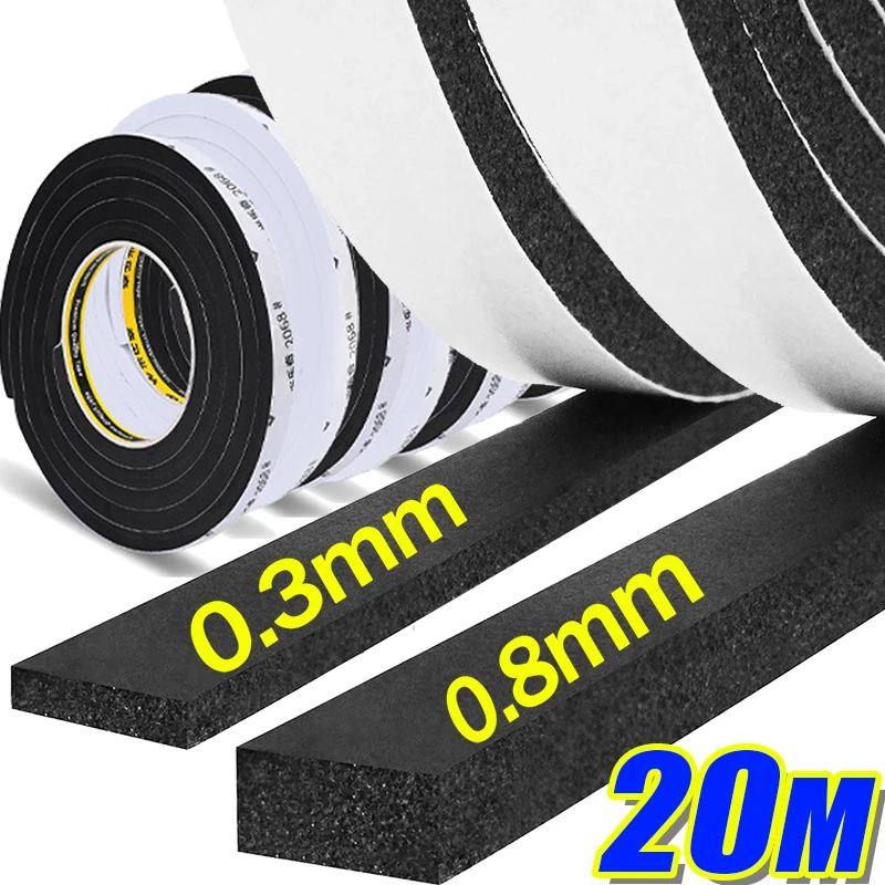 Self Adhesive Foam Tape Sound Proof Weatherstrip Anti-Collision Seal Bumper Strips Windproof Door Window Sound Isolation 3/8mm