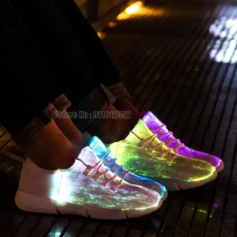 Fiber Optic Fabric Light Up 11 Colors Flashing Teenager Girls&boys Usb Rechargeable Luminous Sneakers Shoes