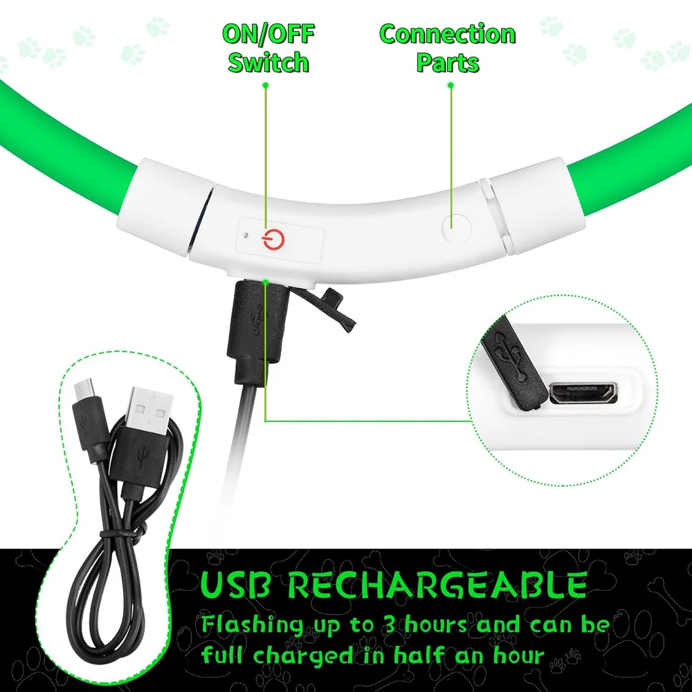 Coleira de cachorro led usb recarregável flash colar de segurança para animais de estimação leve faz seus cães amados ser visto à noite para cães