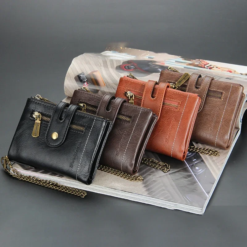 Men's Wallet Short Multi Card Position Three Fold Zipper Casual Thin Bag Function