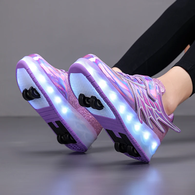 Roller Skate Shoes Kids 4 Wheels Sneakers Boy Girl Gift Toy Game Children Led Light Up Footwear