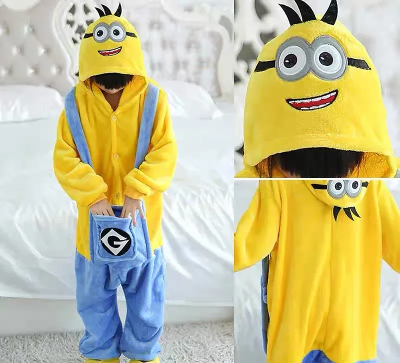 Traje de cosplay anime Minions pour enfants, Kigurumi Onesie, hiver, glouton, Kawaii, pijamas, Halloween, vêtements de Noël