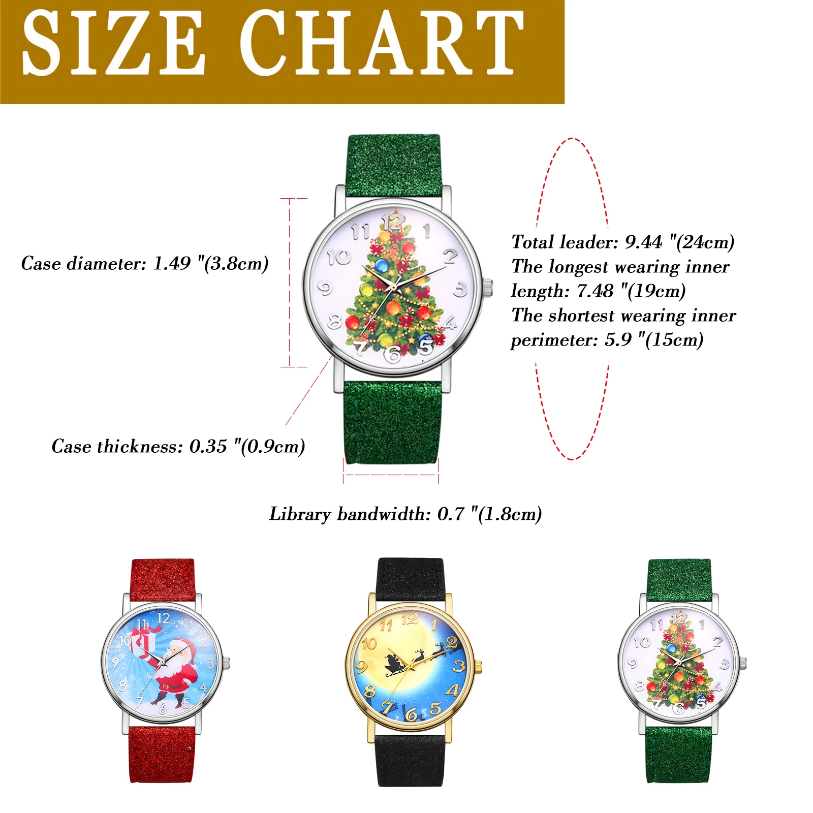 Lancardo 3Pcs/Set Women Girls Snowflake Sparkly Big Dial Christmas Tree Santa Reindeer Wristwatch Leather Quartz Watch Xmas Gift