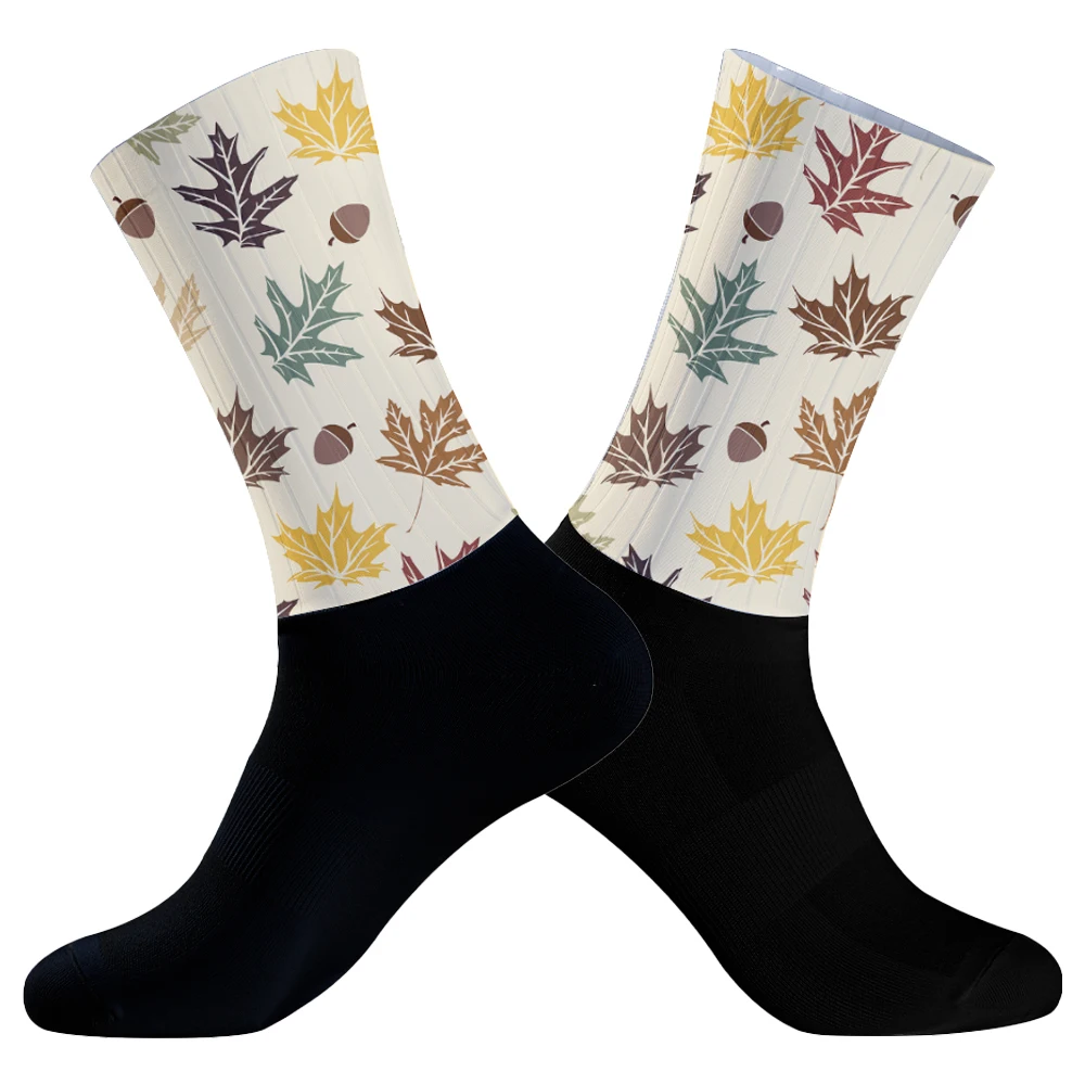 Chaussettes de sport coordonnantes avec motif cuir chevelu en érable, accessoire de compression pour vélo de route, course en plein air