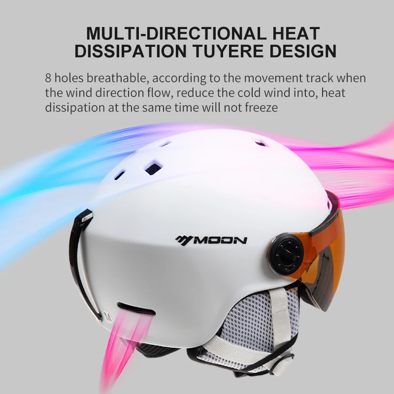 MOON-Skiing Helmet with Integrally Molded Goggles, PC and EPS Outdoor Sports, Ski Snowboard and Skateboard