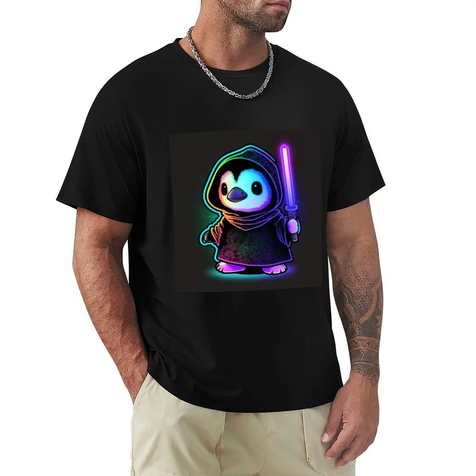 

Cool Cute Penguin With a Laser Saber T-Shirt anime shirt summer tops graphic t shirt vintage mens graphic t-shirts big and tall